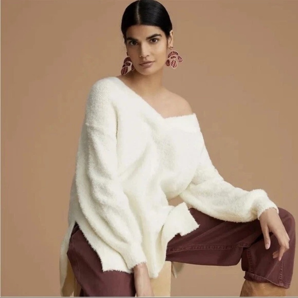 Anthropologie Pilcro Cream Teddy Oversized Comfy Tunic Long Sweater XS
